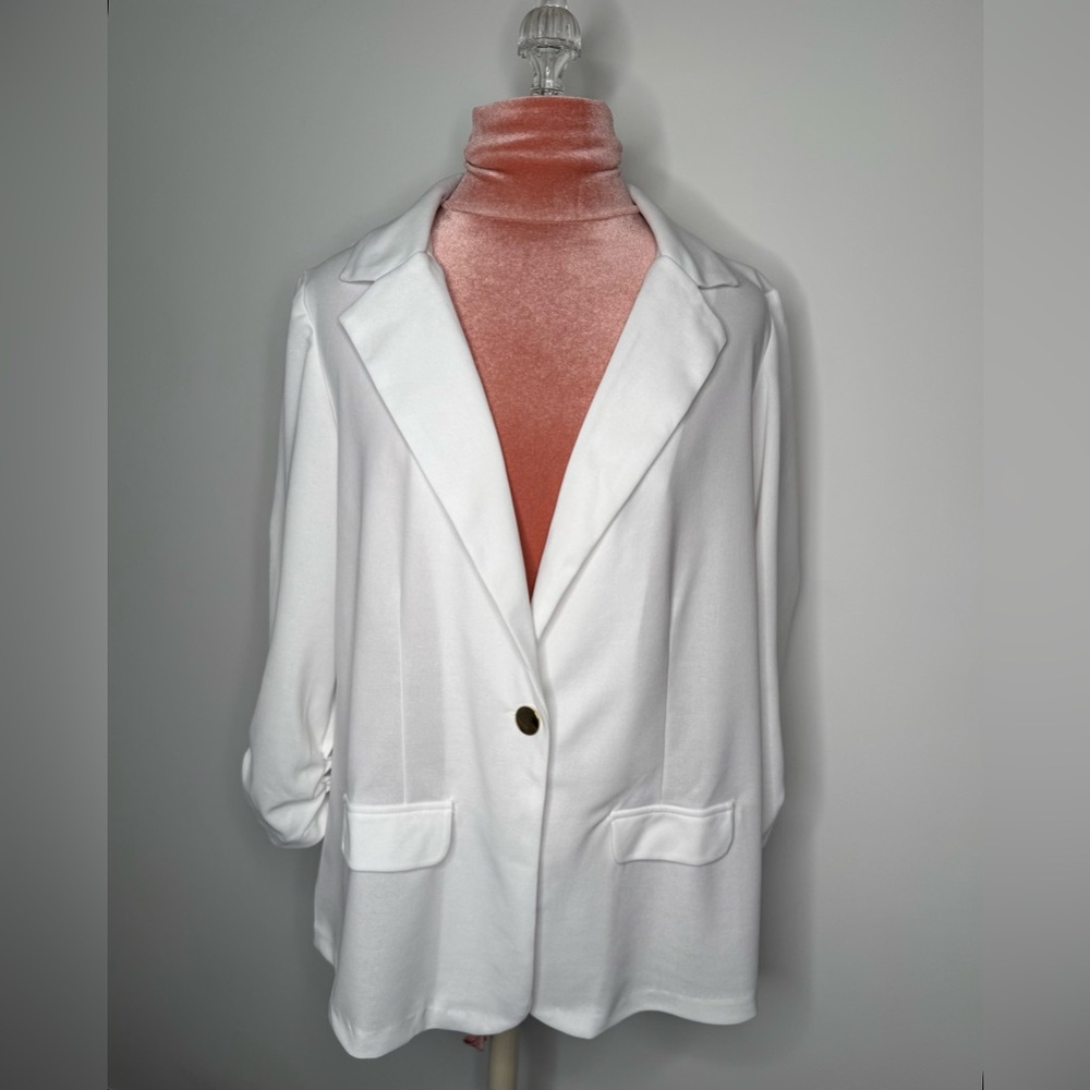 LC by Laura Cruz Ruched sleeve Blazer White Ivory Women’s Plus Size 1X